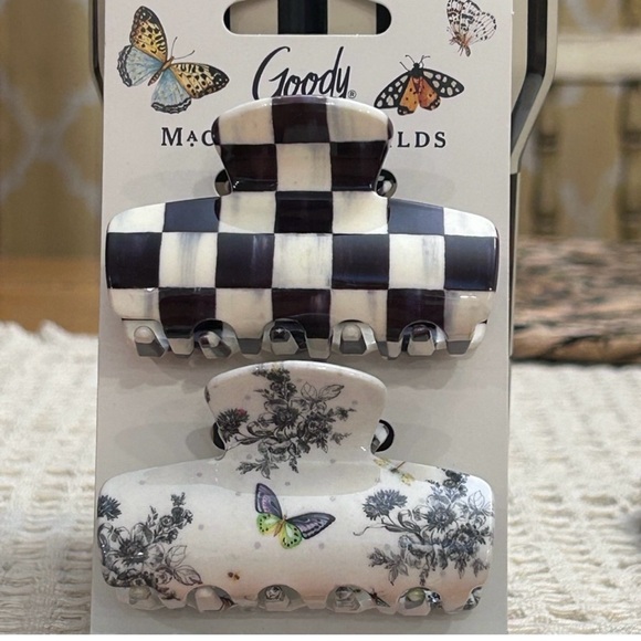 MacKenzie-Childs Accessories - MacKenzie-Childs Black & White Checker and Floral Butterfly Hair Claws